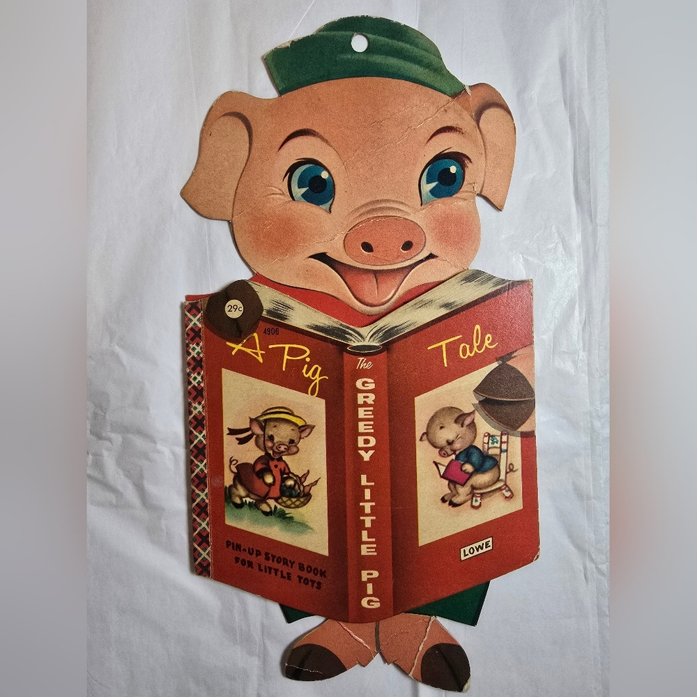 Vintage 1953 The Greedy Little Pig Book James & Jonathan Die-Cut Pin-Up
